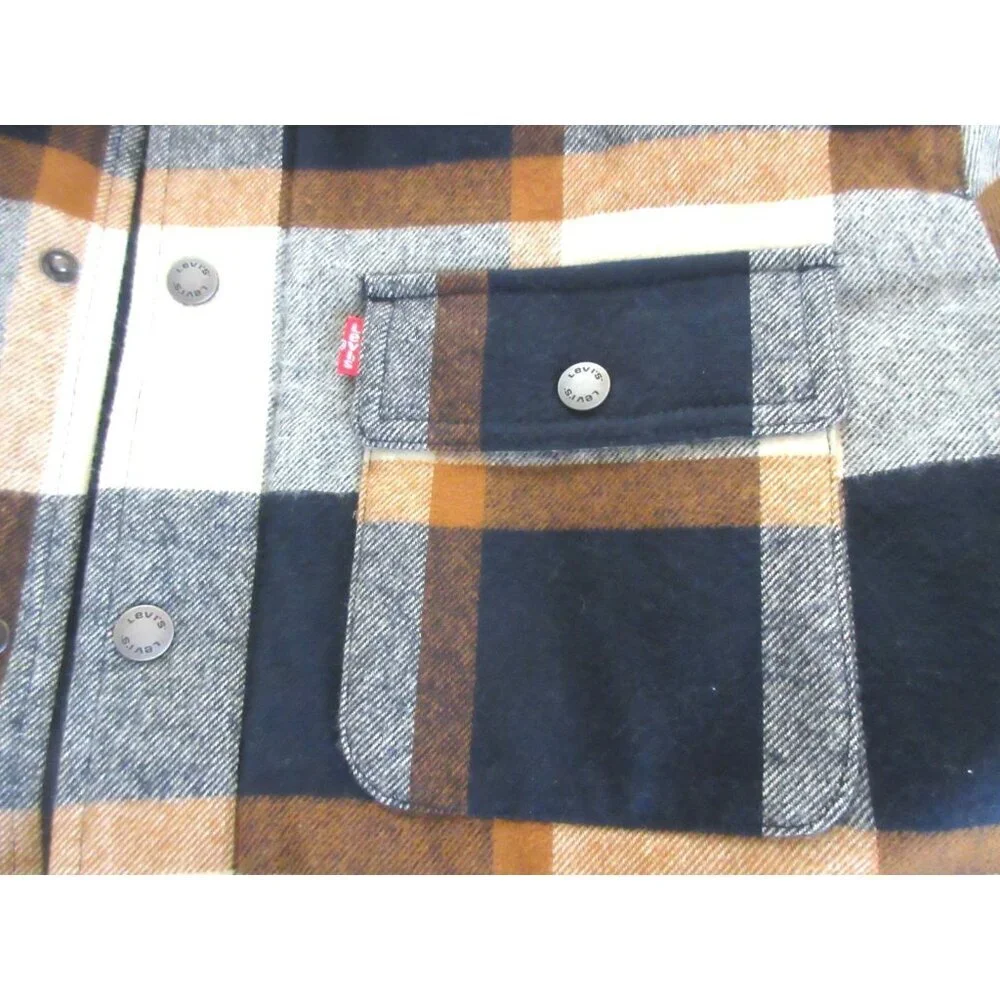 Levi's Men's Cotton Putty Brown Plaid Sherpa Lined Hooded Shirt Jacket NWT - Picture 8 of 8